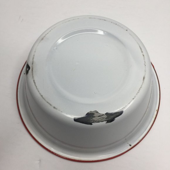 Vintage Set of 3 White Enamelware Bowls Red Kitchen Home Decor Decoration - Picture 11 of 16